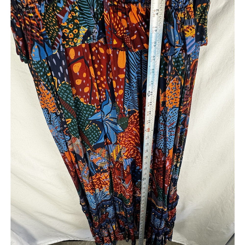 Farm Rio Blue Cool Leopard Print Ruffle Maxi Dress Small Belted V Neck Sun Wear - Picture 10 of 16